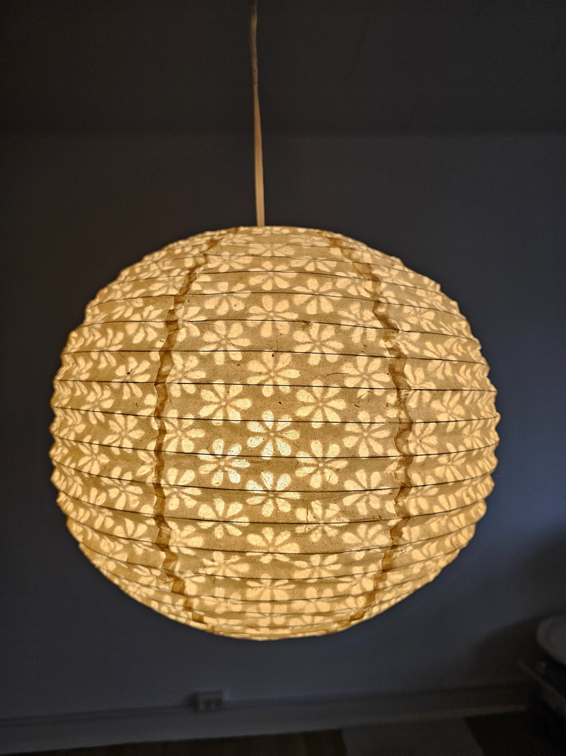 White Round Lokta Paper Lampshade – Handmade Nepalese Hanging Light Shade - Circular Lampshades