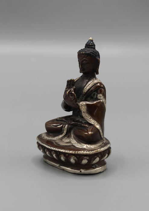 3.3-Inch Silver Robe Copper Vairochana Buddha Statue