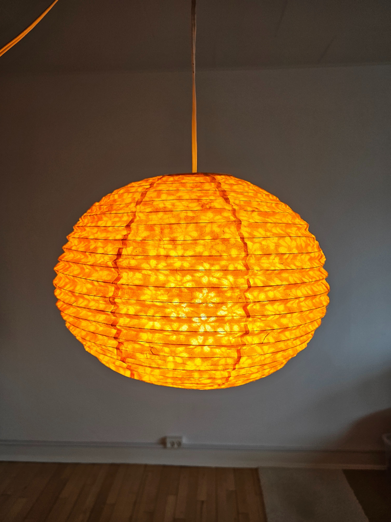 Yellow Round Lokta Paper Lampshade – Handmade Nepalese Hanging Light Shade - Circular Lampshades