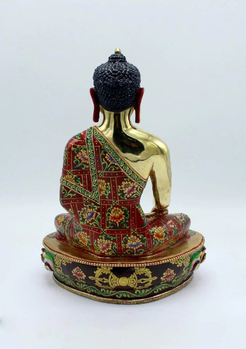 11 Inch Gold Plated Shakyamuni Buddha Statue - Intricately Hand Carved & Painted