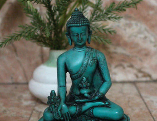 5-Inch Resin Healing Buddha Statue - Green Medicine Buddha