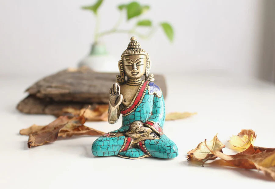 3-Inch Brass Amoghasiddhi Buddha Statue with Jeweled Robe