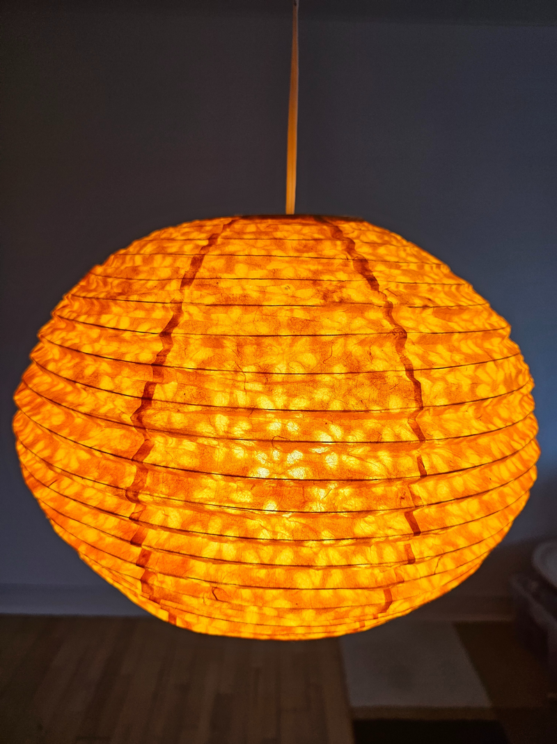 Yellow Round Lokta Paper Lampshade – Handmade Nepalese Hanging Light Shade - Circular Lampshades