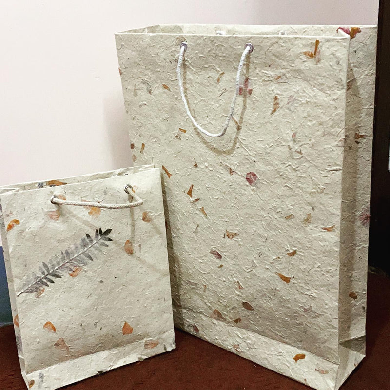 Handmade Fern & Marigold Lokta Paper Gift Bag Set – Large & Small