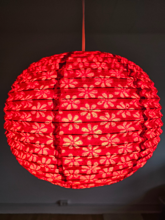 Red Round Lokta Paper Lampshade – Handmade Nepalese Hanging Light Shade - Circular Lampshades