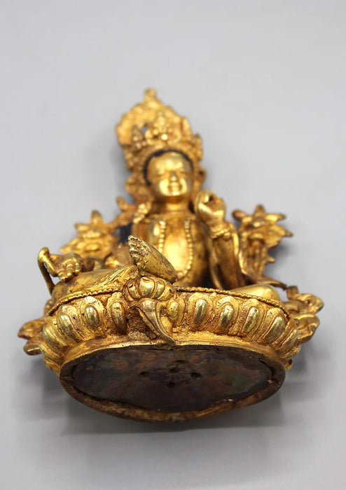 6 Inch Gold Plated Green Tara Statue - Handcrafted in Nepal