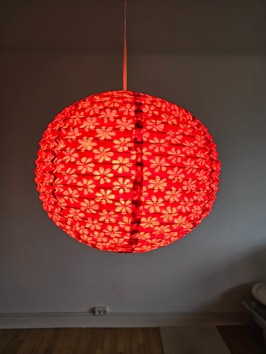 Red Round Lokta Paper Lampshade – Handmade Nepalese Hanging Light Shade - Circular Lampshades