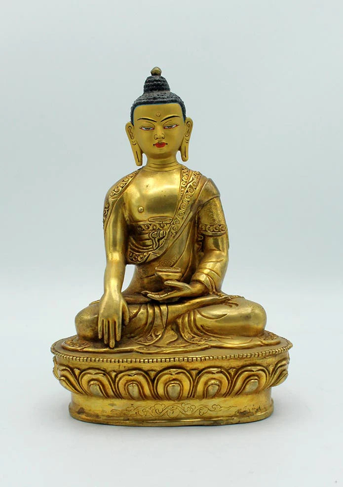 8 Inch Gold Plated Shakyamuni Buddha Statue with Floral Carvings - 6