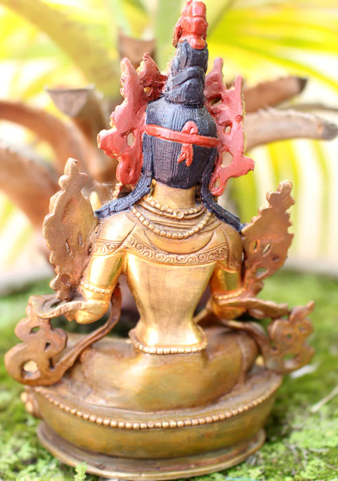 6 Inch Gold Plated Green Tara Statue - Handcrafted Nepalese Masterpiece