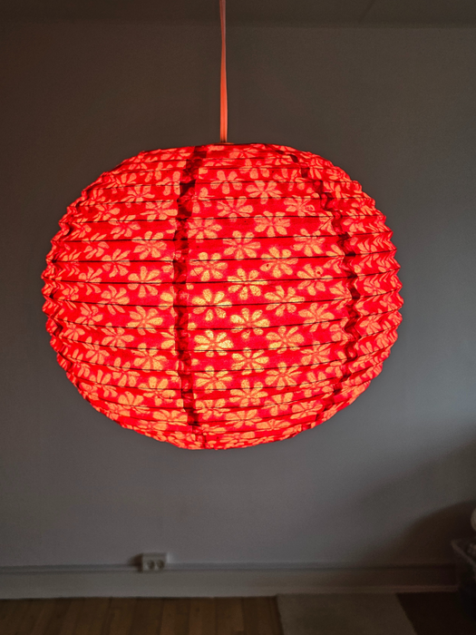 Red Round Lokta Paper Lampshade – Handmade Nepalese Hanging Light Shade - Circular Lampshades