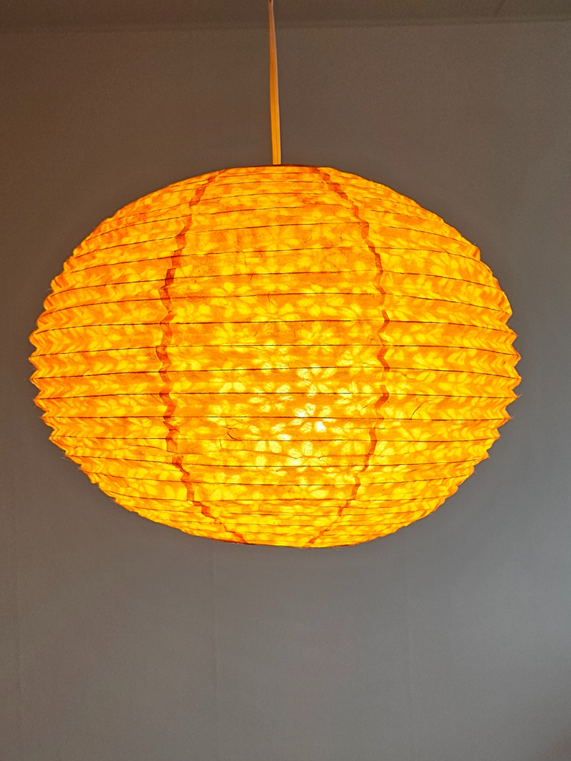 Yellow Round Lokta Paper Lampshade – Handmade Nepalese Hanging Light Shade - Circular Lampshades