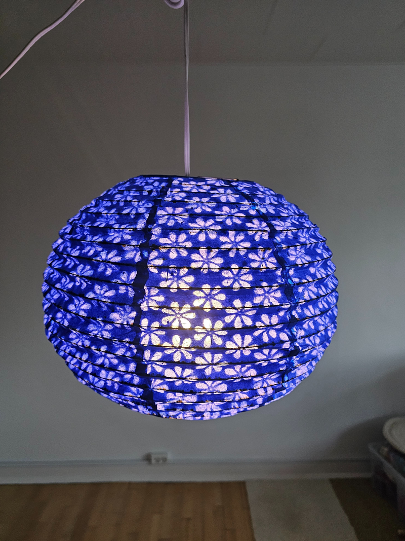 Blue Round Lokta Paper Lampshade – Handmade Nepalese Hanging Light Shade - Circular Lampshades