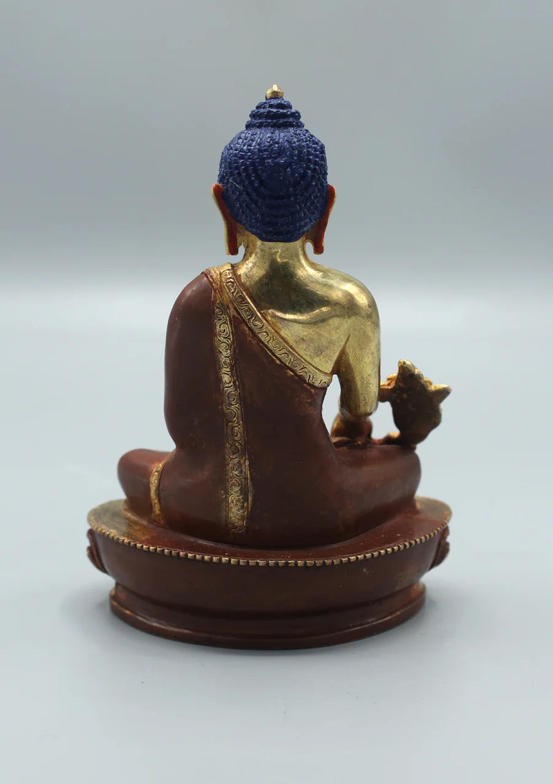 5.5" Medicine Buddha Copper Gold Plated Statue for Healing - 2