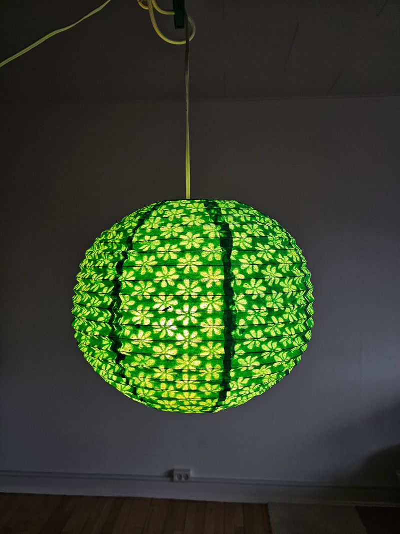 Green Round Lokta Paper Lampshade – Handmade Nepalese Hanging Light Shade - Circular Lampshades