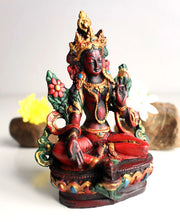 5-Inch Green Tara Resin Statue with Reddish Patina - Buddhist Icon
