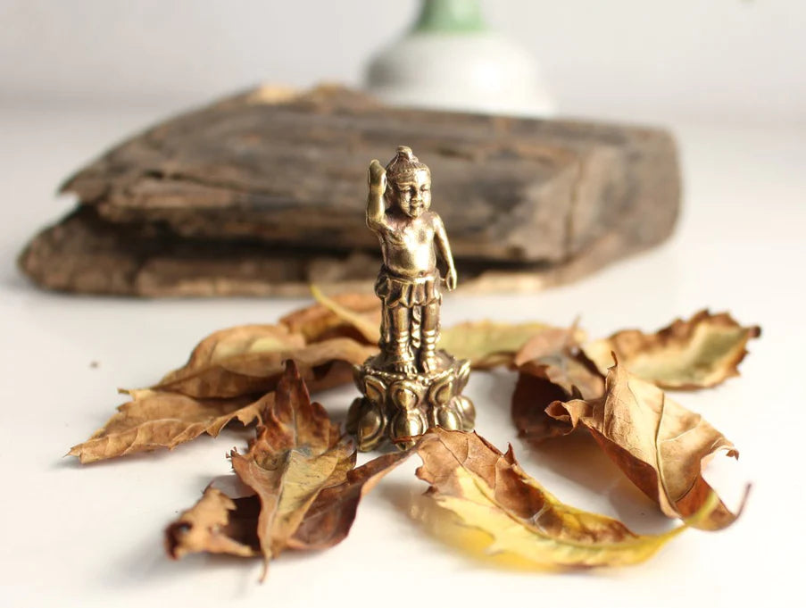 1.9 Inch Brass Mini Buddha Statue - Tiny Standing Lotus