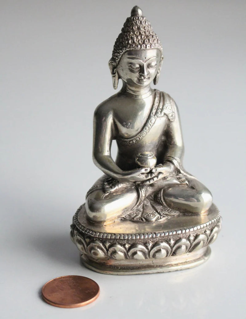 925 Silver Sterling Amitabha Buddha Statue - 8.5cm Tall - 4