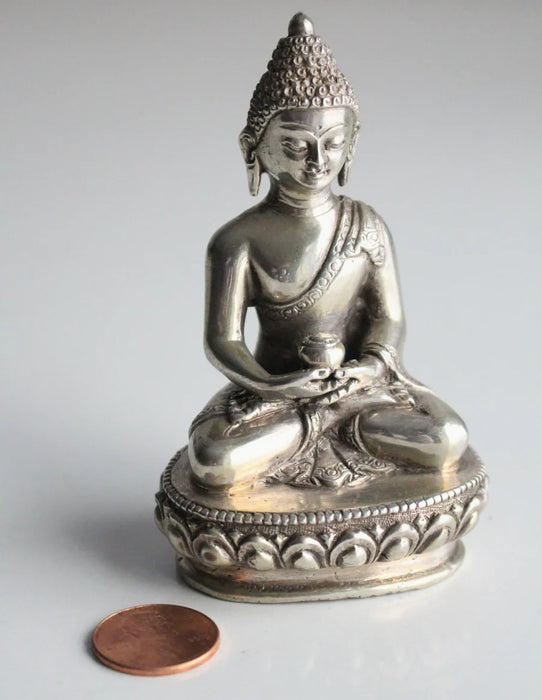 925 Silver Sterling Amitabha Buddha Statue - 8.5cm Tall