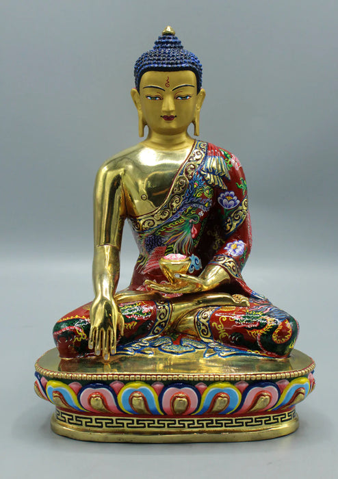 9 Inch Gold Plated Shakyamuni Buddha Statue - Hand-Painted Copper Sculpture