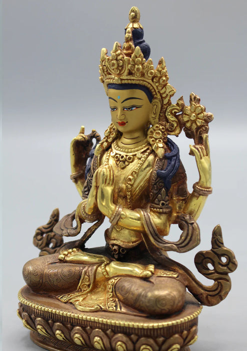 6-Inch Partly Gold Plated Avalokisteswora Chenrezig Statue