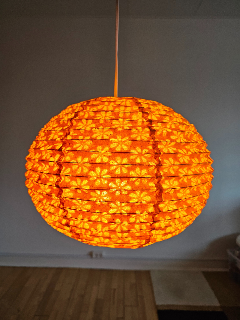 Orange Round Lokta Paper Lampshade – Handmade Nepalese Hanging Light Shade - Circular Lampshades