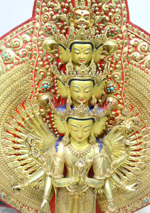 50-Inch Gold-Plated Avalokiteshvara Statue - Handcrafted Bodhisattva of Compassion