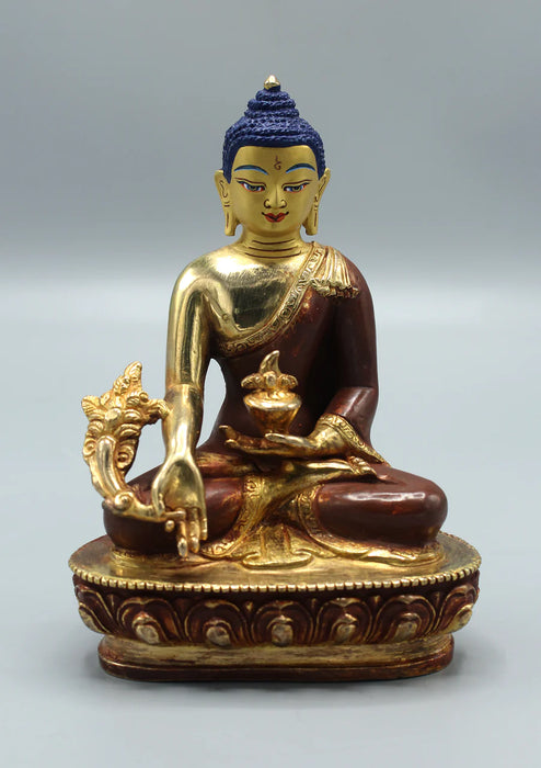 5.5" Medicine Buddha Copper Gold Plated Statue for Healing