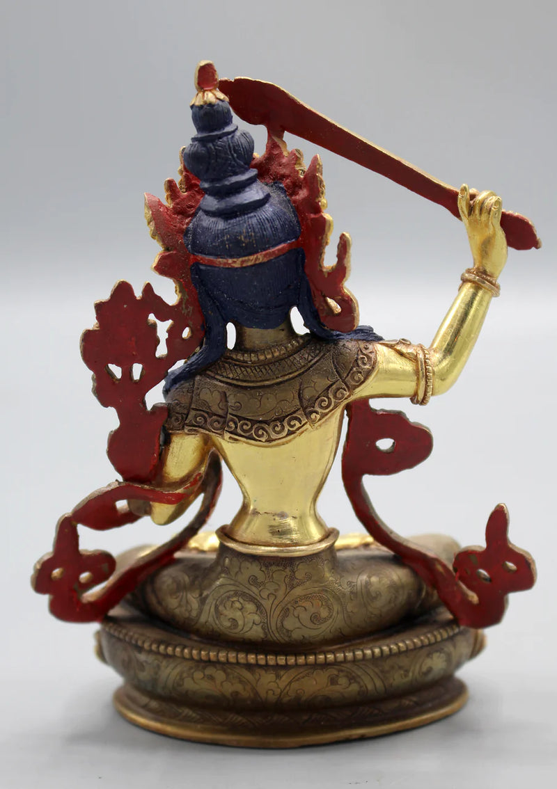 6-Inch Partly Gold Plated Copper Manjushree Statue - Exclusive Bodhisattva Sculpture - 2