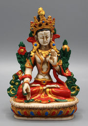 5.8 Inch Handpainted White Tara Resin Statue - Compassion Goddess Nepal - 4
