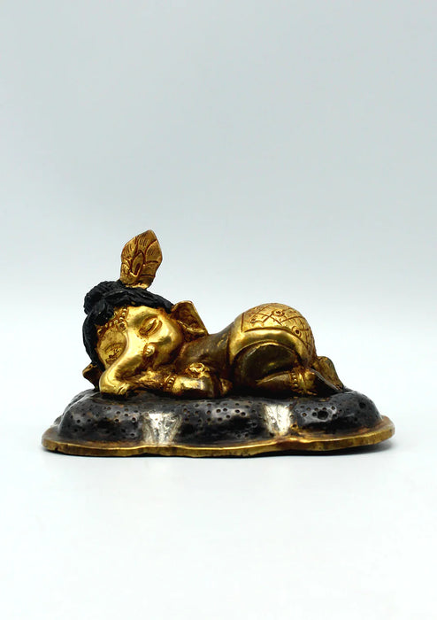 2.2 Inch Sleeping Baby Ganesha Brass Statue - Deity of Beginnings and Obstacle Removal