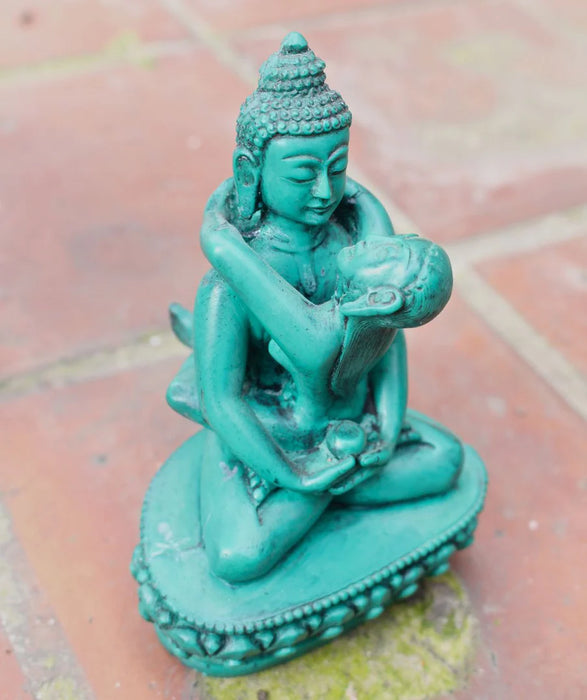 5-Inch Green Buddha Shakti Yab Yum Resin Statue