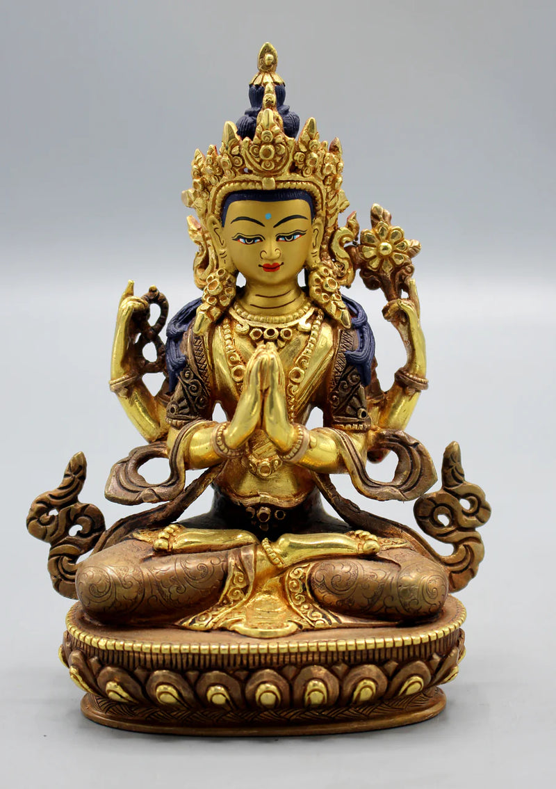 6-Inch Partly Gold Plated Avalokisteswora Chenrezig Statue - 5