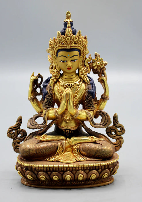 6-Inch Partly Gold Plated Avalokisteswora Chenrezig Statue