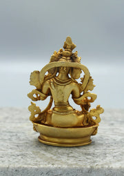 3.5-Inch Gold Plated Tibetan White Tara Statue - Elegant Copper Sculpture