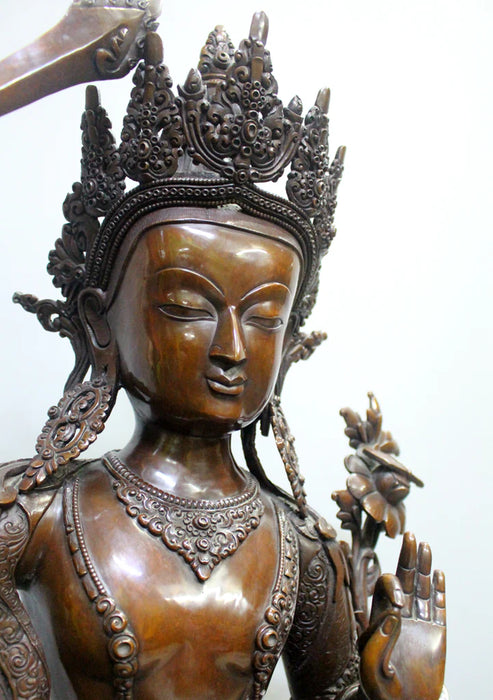 25.5-Inch Handcarved Copper Manjushree Statue - Transcendent Wisdom Sculpture