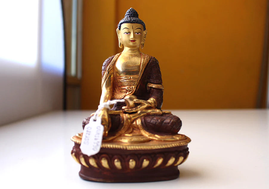 6-Inch Gold Plated Shakyamuni Buddha Statue - Handcrafted Masterpiece