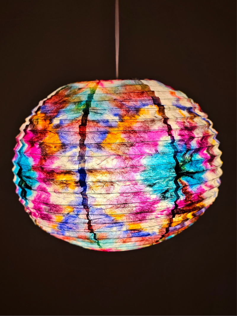 Lokta Paper Lampshade – Handmade Lantern Shade– Nepali Kagaj – Tie Dye