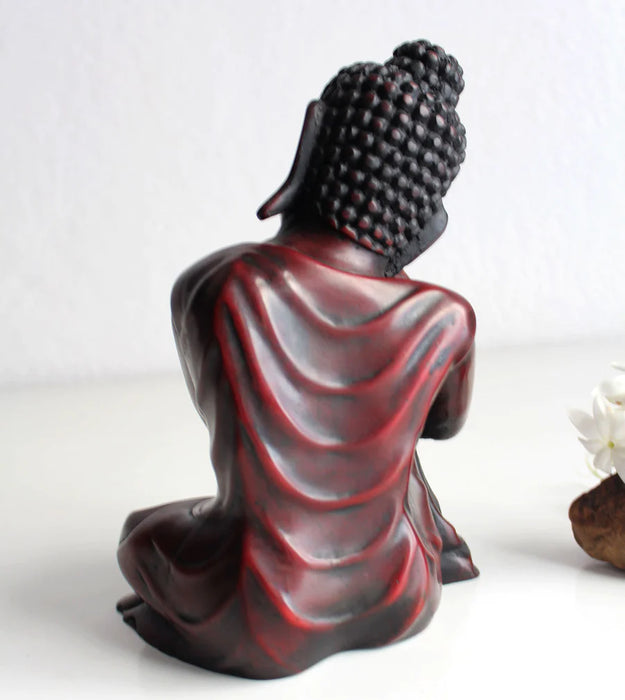 Coral Resin Resting Buddha Statue - 7.5 Inch Handmade Sculpture