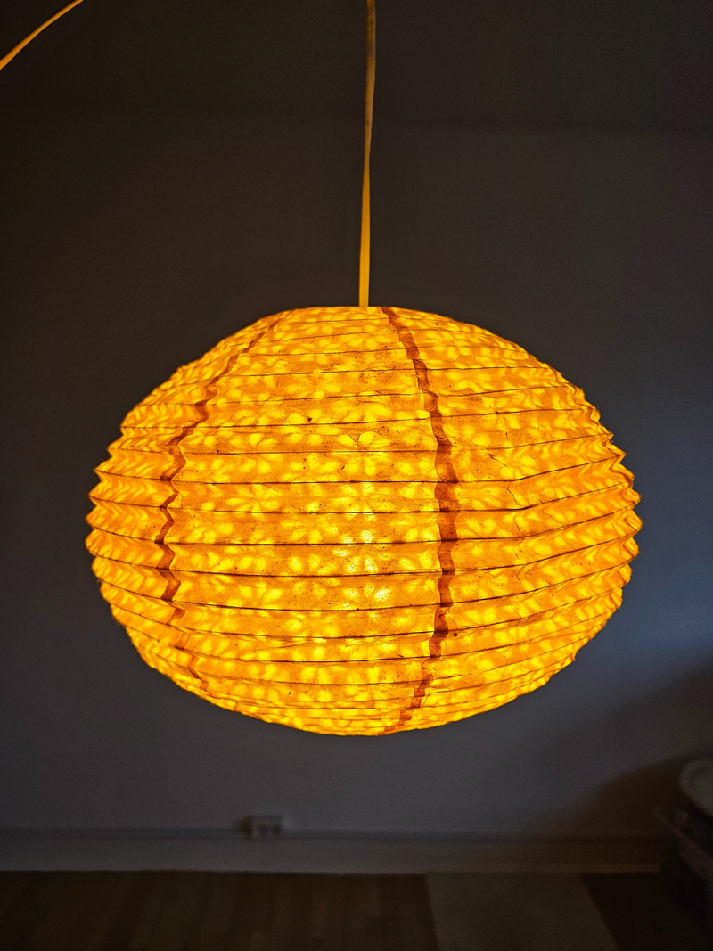 Yellow Round Lokta Paper Lampshade – Handmade Nepalese Hanging Light Shade - Circular Lampshades