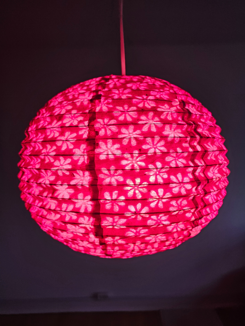 Pink Round Lokta Paper Lampshade – Handmade Nepalese Hanging Light Shade - Circular Lampshades