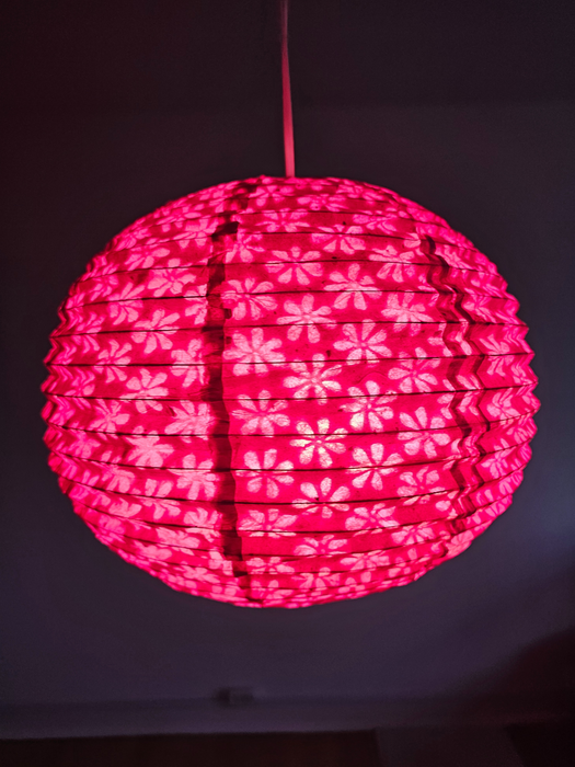 Pink Round Lokta Paper Lampshade – Handmade Nepalese Hanging Light Shade - Circular Lampshades