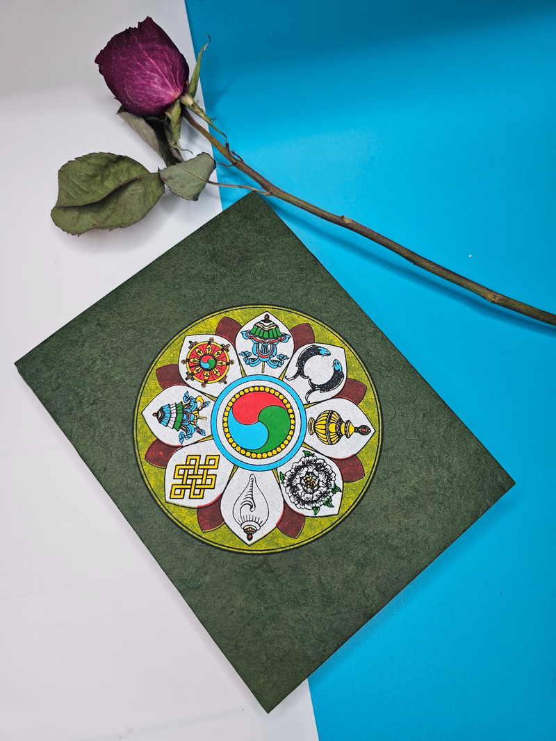 Handmade Green Eight Auspicious Symbols Lokta Paper Journal