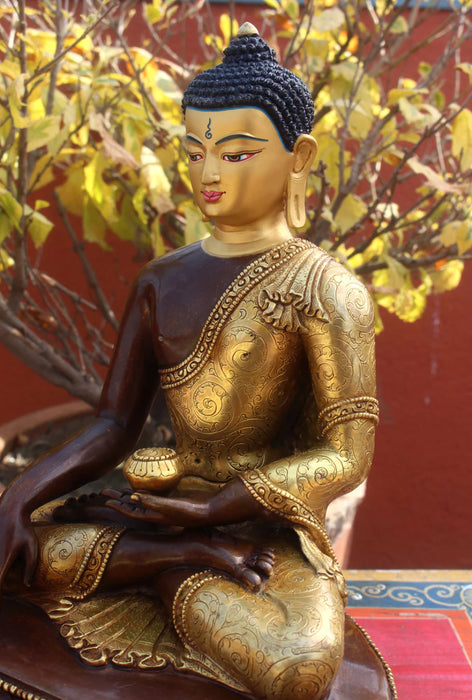 10.5-inch Gold Plated Buddha Shakyamuni Statue - Handcrafted Elegance