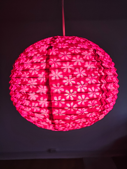 Pink Round Lokta Paper Lampshade – Handmade Nepalese Hanging Light Shade - Circular Lampshades
