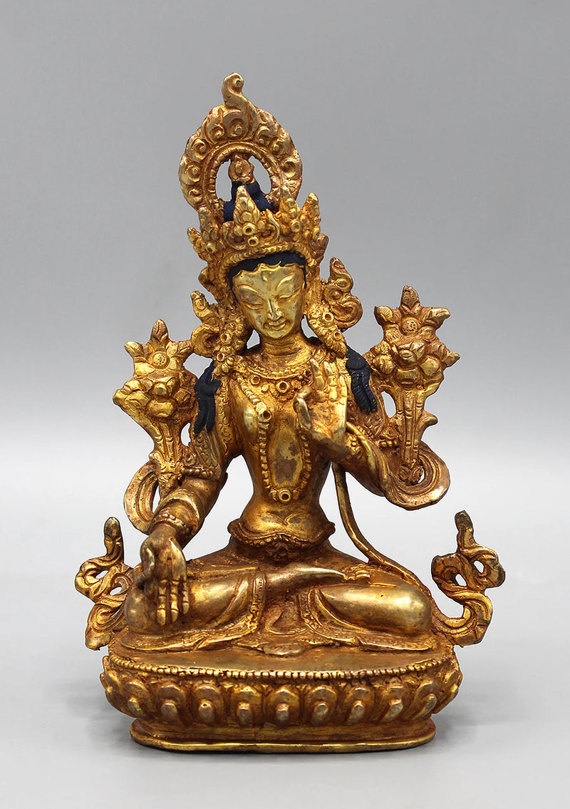6 Inch Gold Plated White Tara Statue - Handcrafted Nepali Art - 6