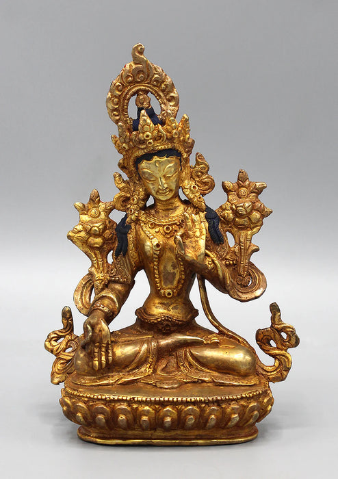 6 Inch Gold Plated White Tara Statue - Handcrafted Nepali Art