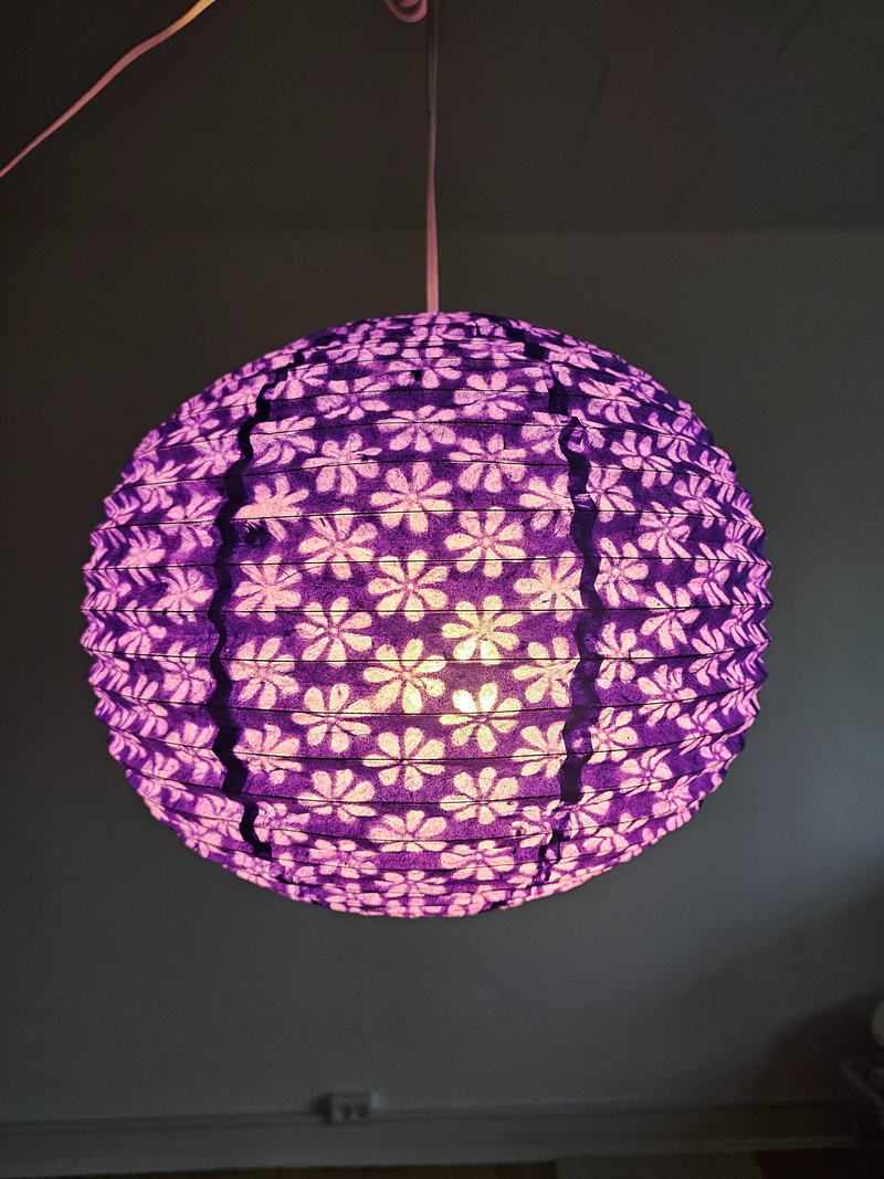 Purple Round Lokta Paper Lampshade – Handmade Nepalese Hanging Light Shade - Circular Lampshades