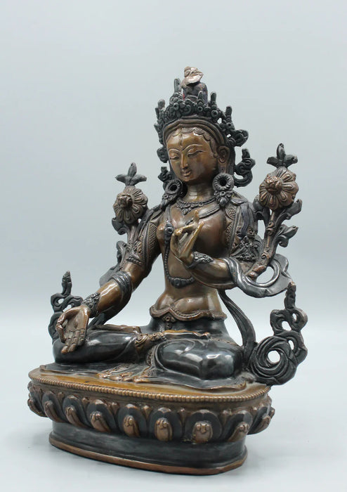 8-Inch Hand-Carved Copper White Tara Statue - Goddess of Compassion