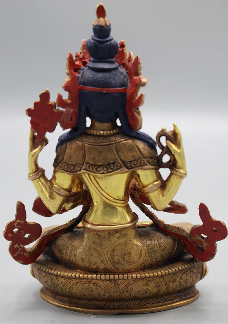 6-Inch Partly Gold Plated Avalokisteswora Chenrezig Statue - 2