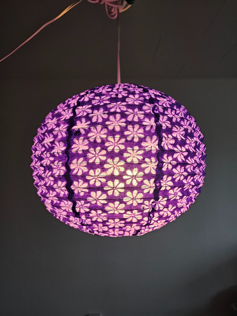 Purple Round Lokta Paper Lampshade – Handmade Nepalese Hanging Light Shade - Circular Lampshades